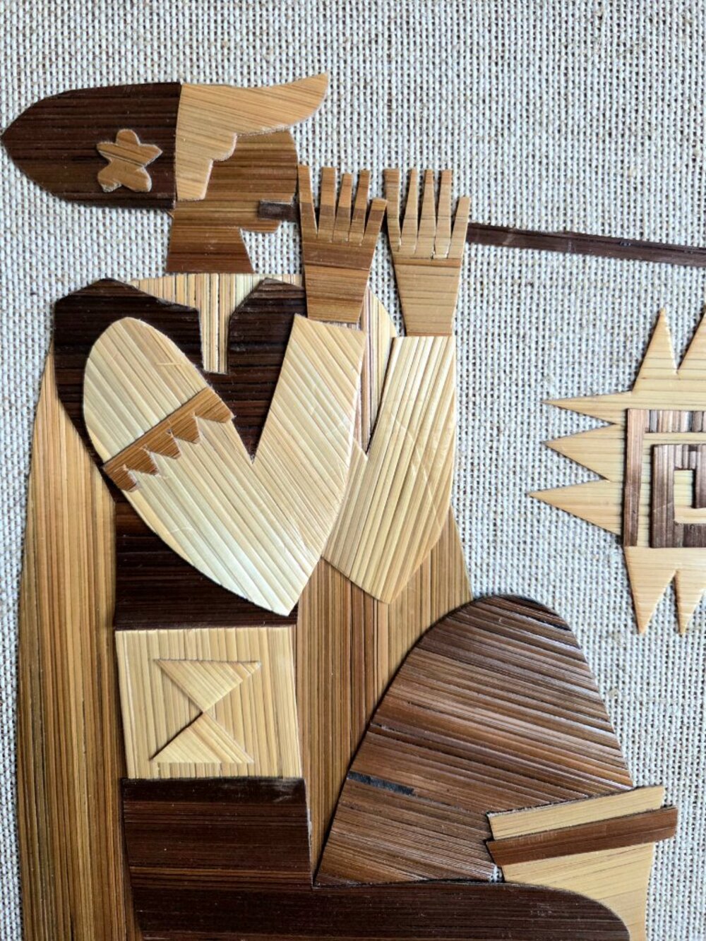 Vintage Straw Inlayed Picture Wall Hanging Sheppard Marquetry Country Folk Art - Picture 3 of 7